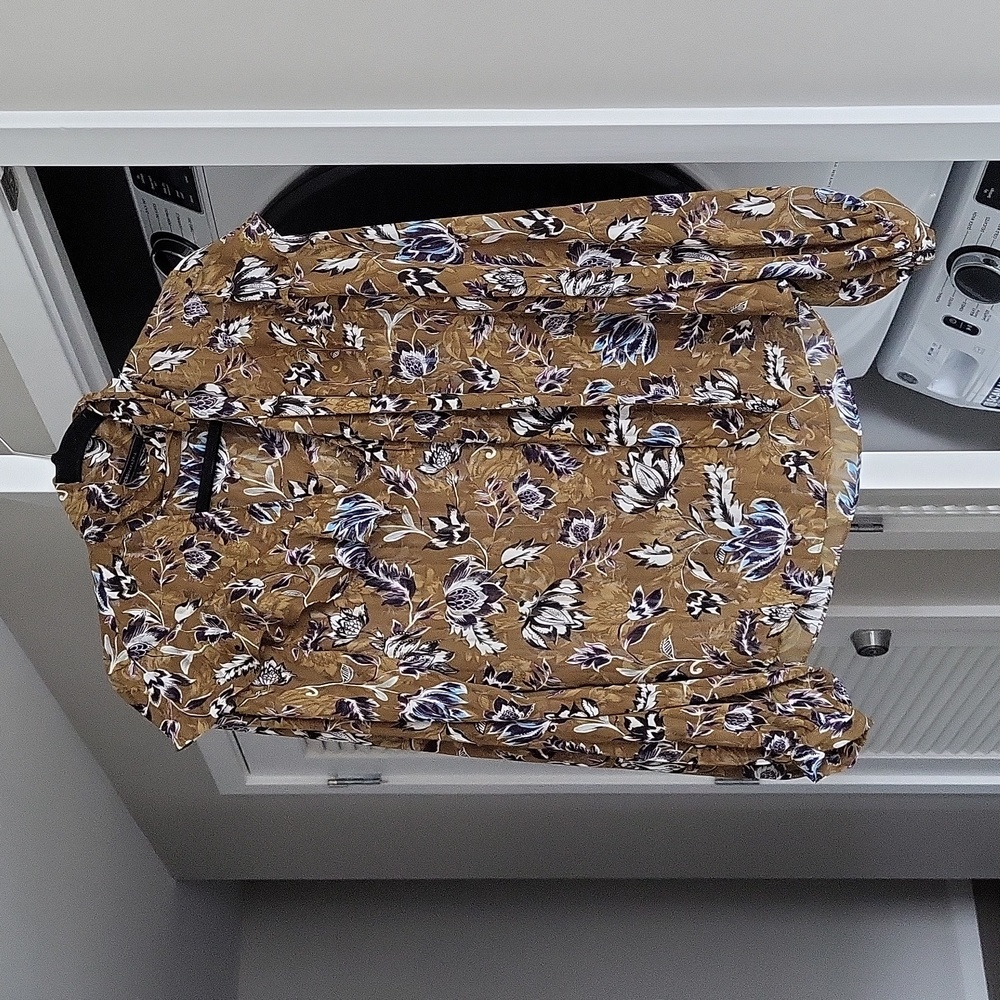 BCBGMaxAzria Dirty Olive Flowered Blouse - S